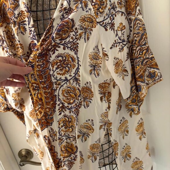 Billabong Paisley Print Kimono Duster Cardigan Womens Sz S Yellow Blue White EUC - Picture 5 of 10